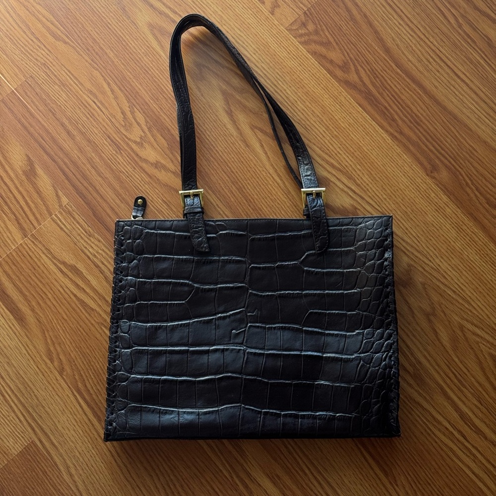 vintage chocolate brown croc leather bag